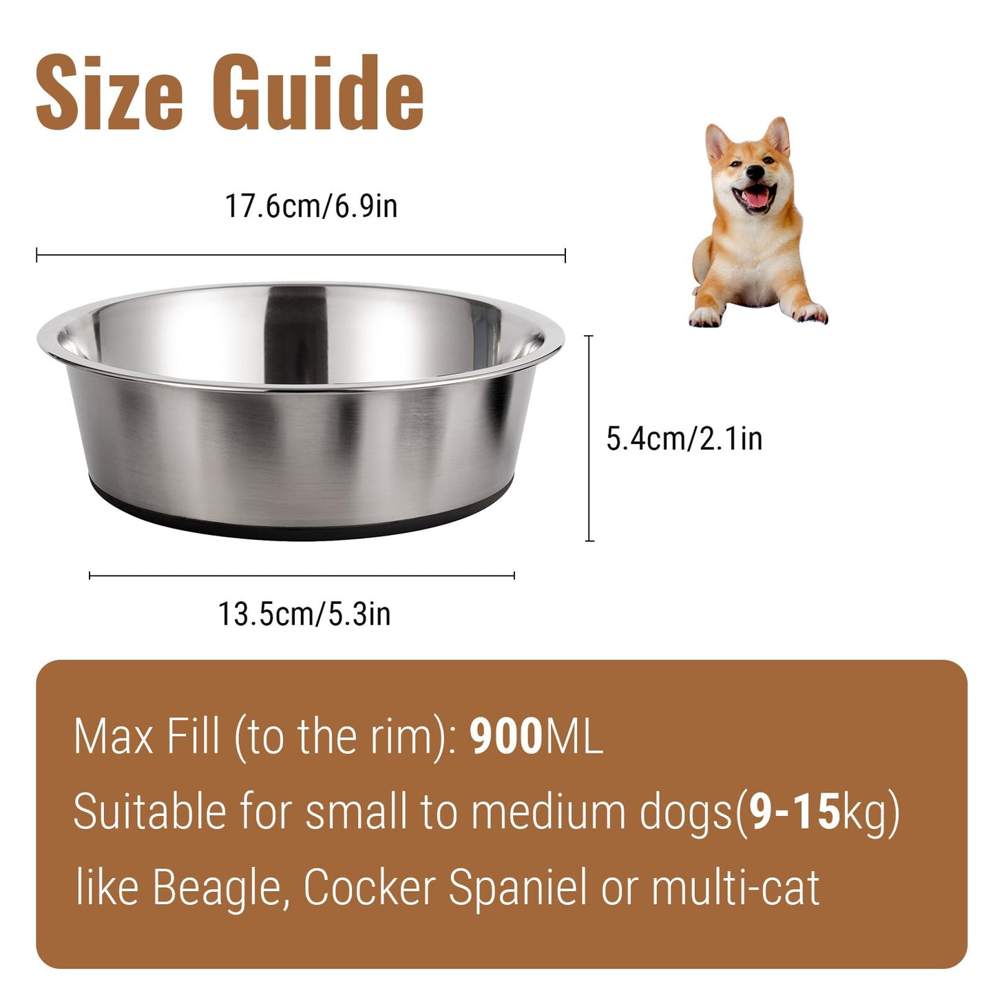 PEGGY11 Stainless Steel Metal Dog Bowls, 900 ml, 2 Pack