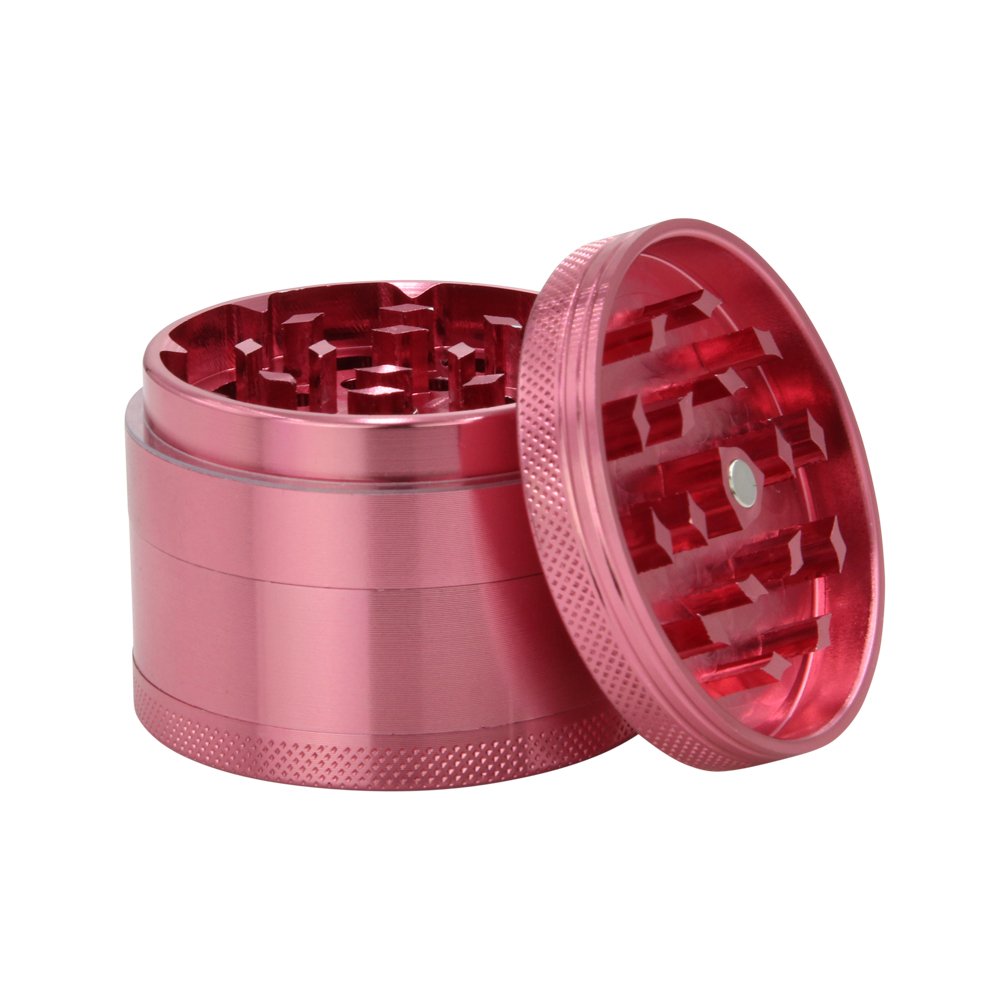 DCOU Premium Aluminium Herb Grinder 2.2 Inches 4 Piece Metal Grinder with Pollen Catcher with Laser Flower Pattern (Pink)