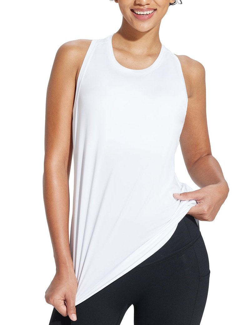 baleaf Women's Workout Tank Top Racerback Tops Sleeveless Running Shirts Loose Fit Yoga Athletic Gym Sports White 2XL