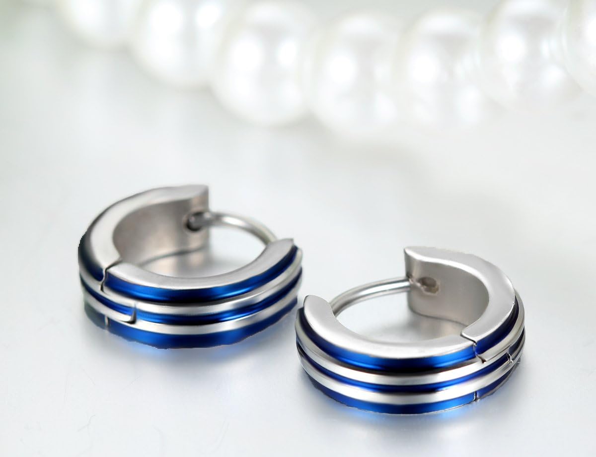 JewelryWe Jewellery Men's Stainless Steel Hoop Earrings Stud Earrings Blue Black Gold Silver
