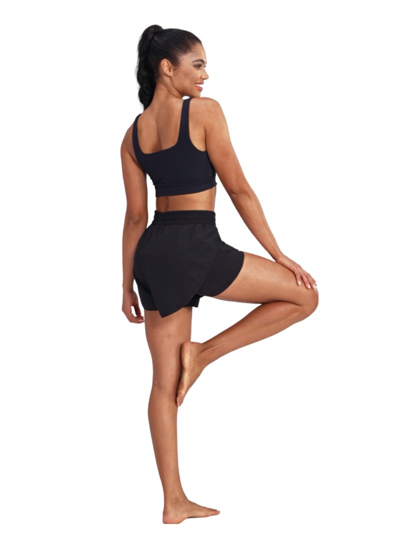 Sunzel 2 in 1 High Waist Running Shorts for Women Quick Dry Elastic Athletic Shorts with Pocket and Drawstring Workout Summer Black Medium
