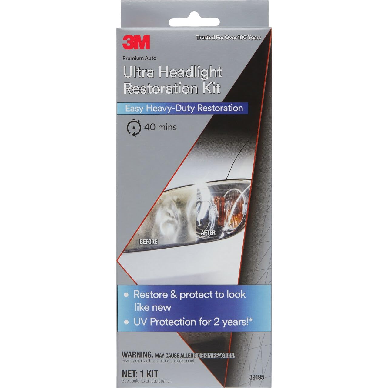 3M Ultra Headlight Restoration Kit, Contains Masking Tape, Light Sanding Discs, Wax Protectant and More, Use on Plastic Lenses Headlights, Taillights and More, Easy Heavy-Duty Restoration (39195)