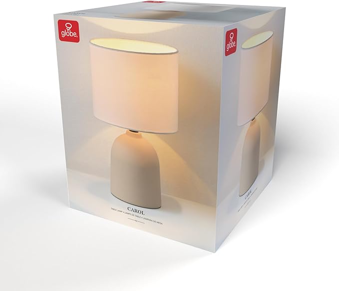 GLOBE Electric 61000142 15" Table Lamp, Ceramic, Light Concrete Finish, White Linen Shade, Rotary Switch on Socket, 5-Foot Clear Cord, Bedroom, Home Décor, Nightstand