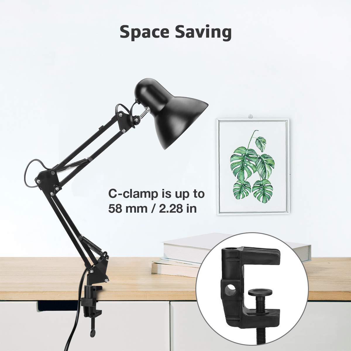 Lepro Desk Lamp, E27 Swing Arm Desk Lamp with Clamp, Classic Black Table Lamp, E27 Bulb Holder, Flexible Black Desk Light for Study Desk, Office, Bedroom, Reading, Nails, Back to School and More