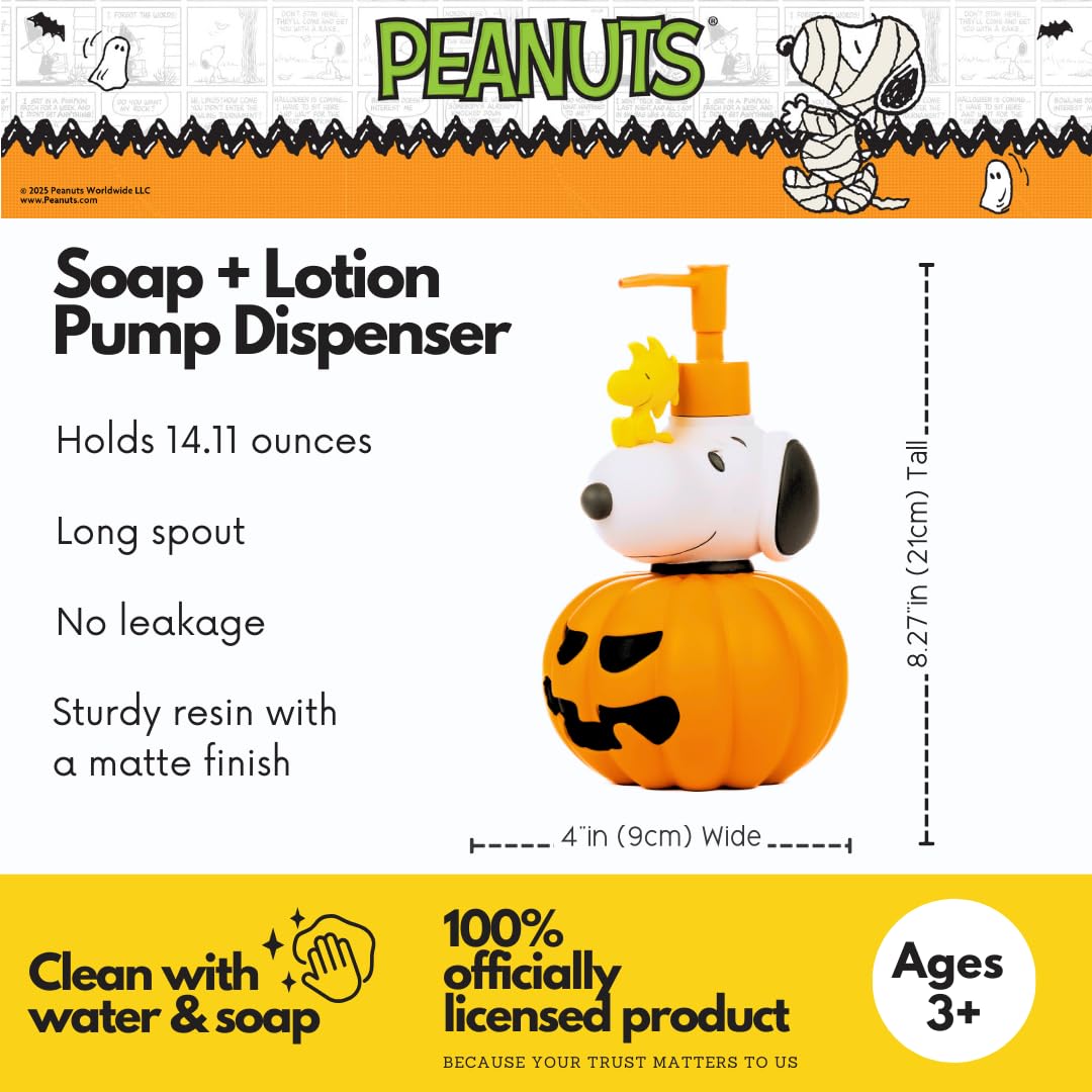 Peanuts Snoopy Halloween Pumpkin Soap/Lotion/Hand Sanitizer Resin Pump Dispenser, 10.01 Ounces, (Officially Licensed Product) by Franco Collectibles
