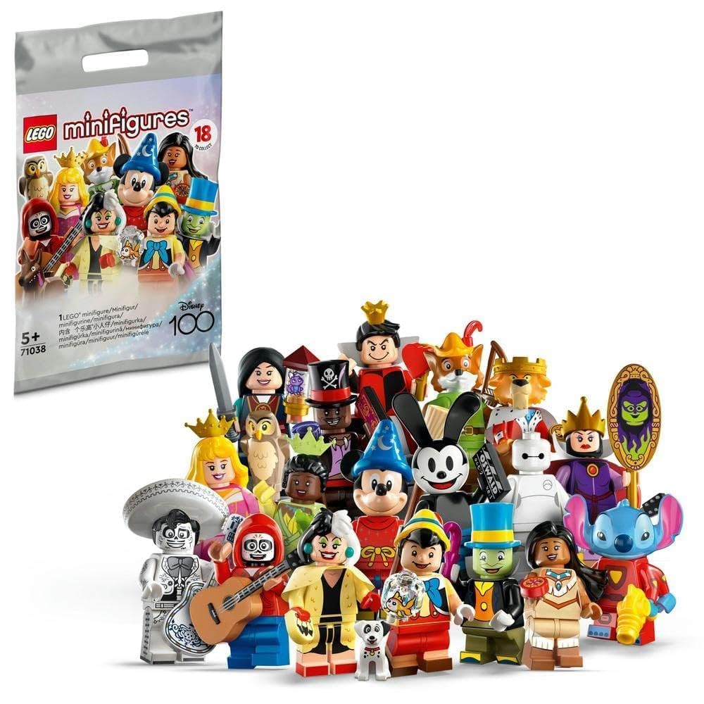 LEGO 71038 Minifigures Disney 100, 1 of 18 Iconic Characters to Collect, Collectible Mystery Bag with Buildable Toy incl. Mickey Mouse, Stitch, Mulan & More (1 Piece - Style Picked at Random)