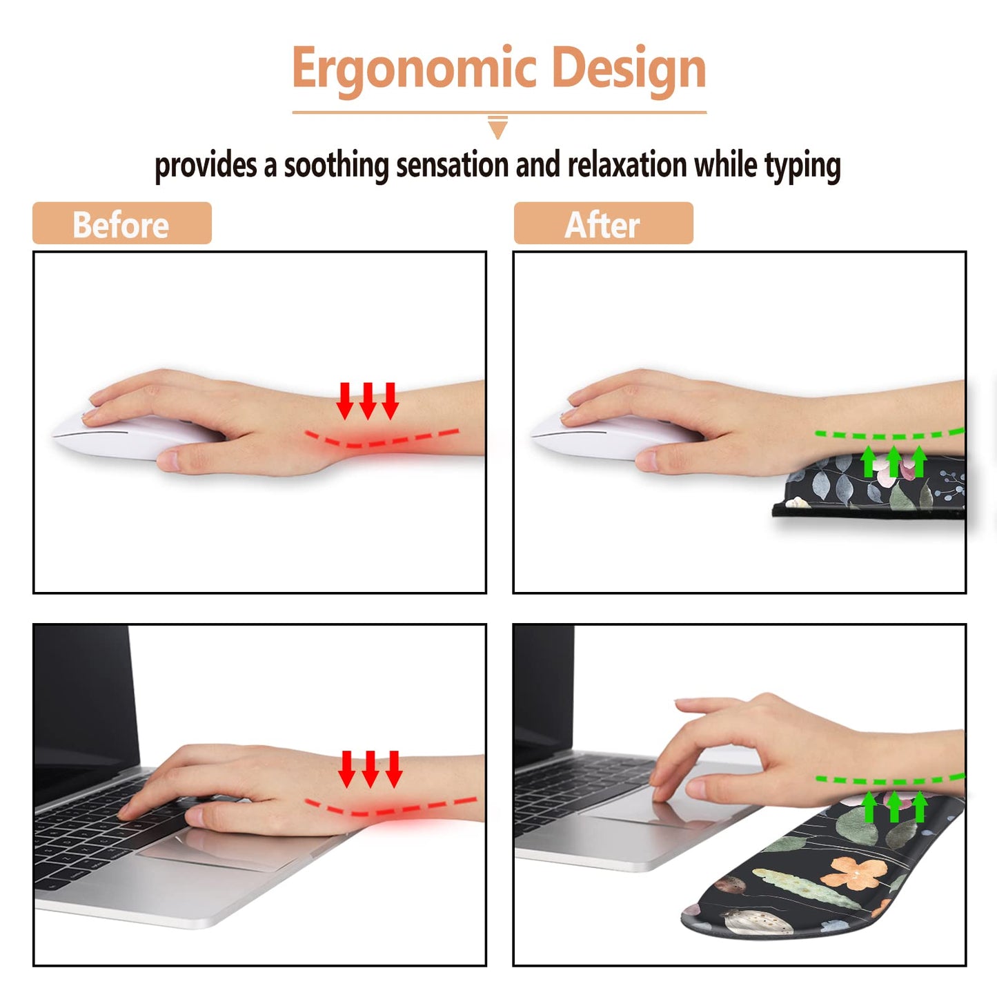 ArtSo Keyboard Wrist Rest Mouse Pad Wrist Support Ergonomic, Memory Foam Mousepad Non-Slip Base Comfortable Easy Typing Pain Relief, Flowers Plants