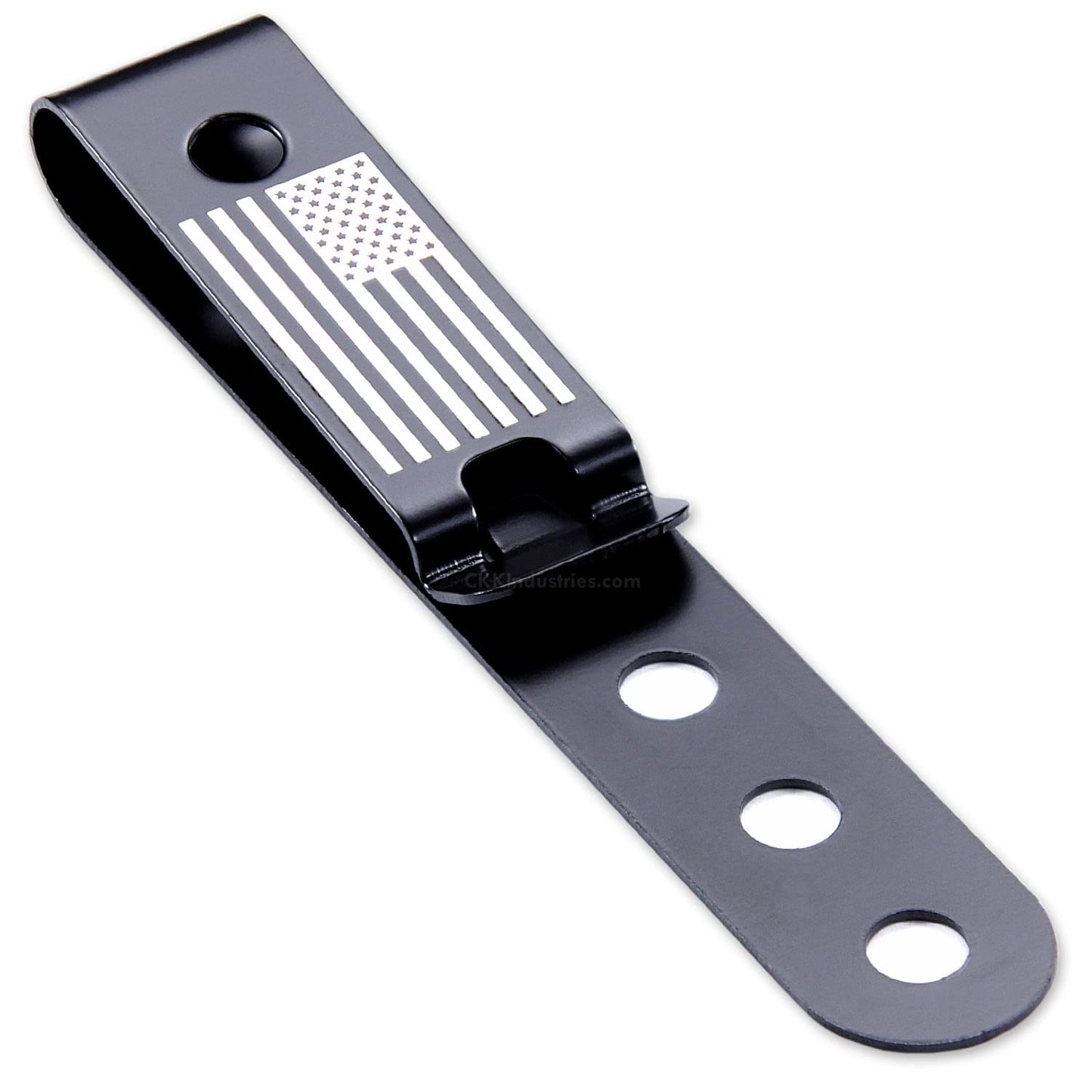 HolsterSmith Universal Metal Belt Clip for Holster Making - (Model 5) - (3-Hole) - (Tactical Black) - (w/USA Flag Engraving) - (1 Pack)