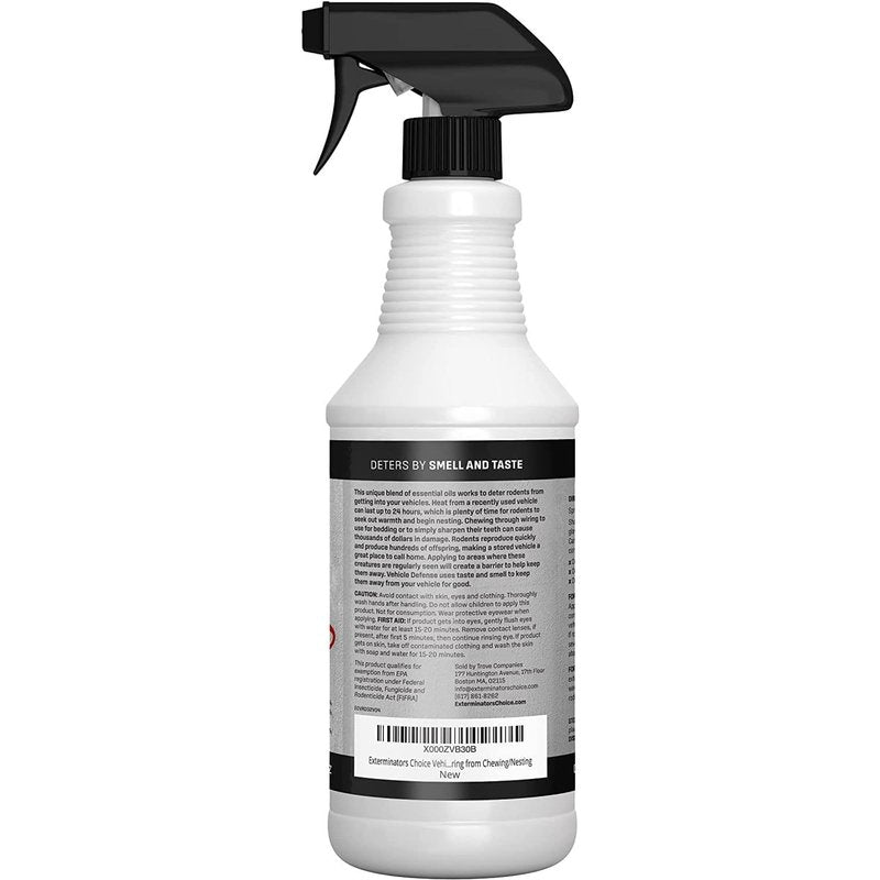 Exterminators Choice Vehicle Defense Spray - 32 Ounce Peppermint Car Spray for Mice & Rats - Rat Protection for Car Engine - Anti Squirrel Solution for Vehicles & Trucks