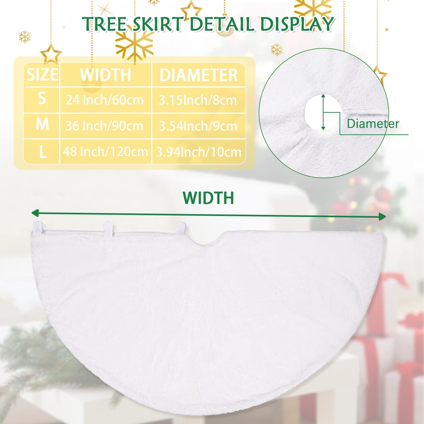 White Tree Skirt 48 Inch Large Faux Fur Tree Skirts Plush Holiday Christmas Tree Decorations for Xmas Ornaments Winter Indoor Party Decor