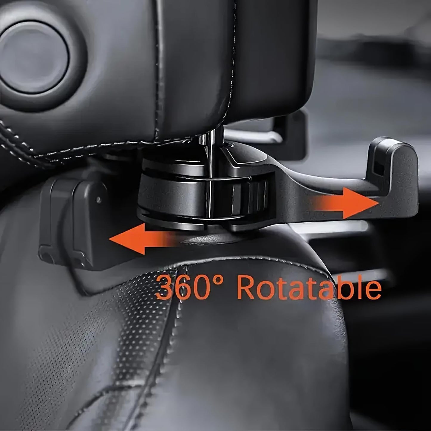 Car Headrest Hook with Phone Holder, Universal 360 Rotation Headrest Hooks for Purses and Bags (Black)