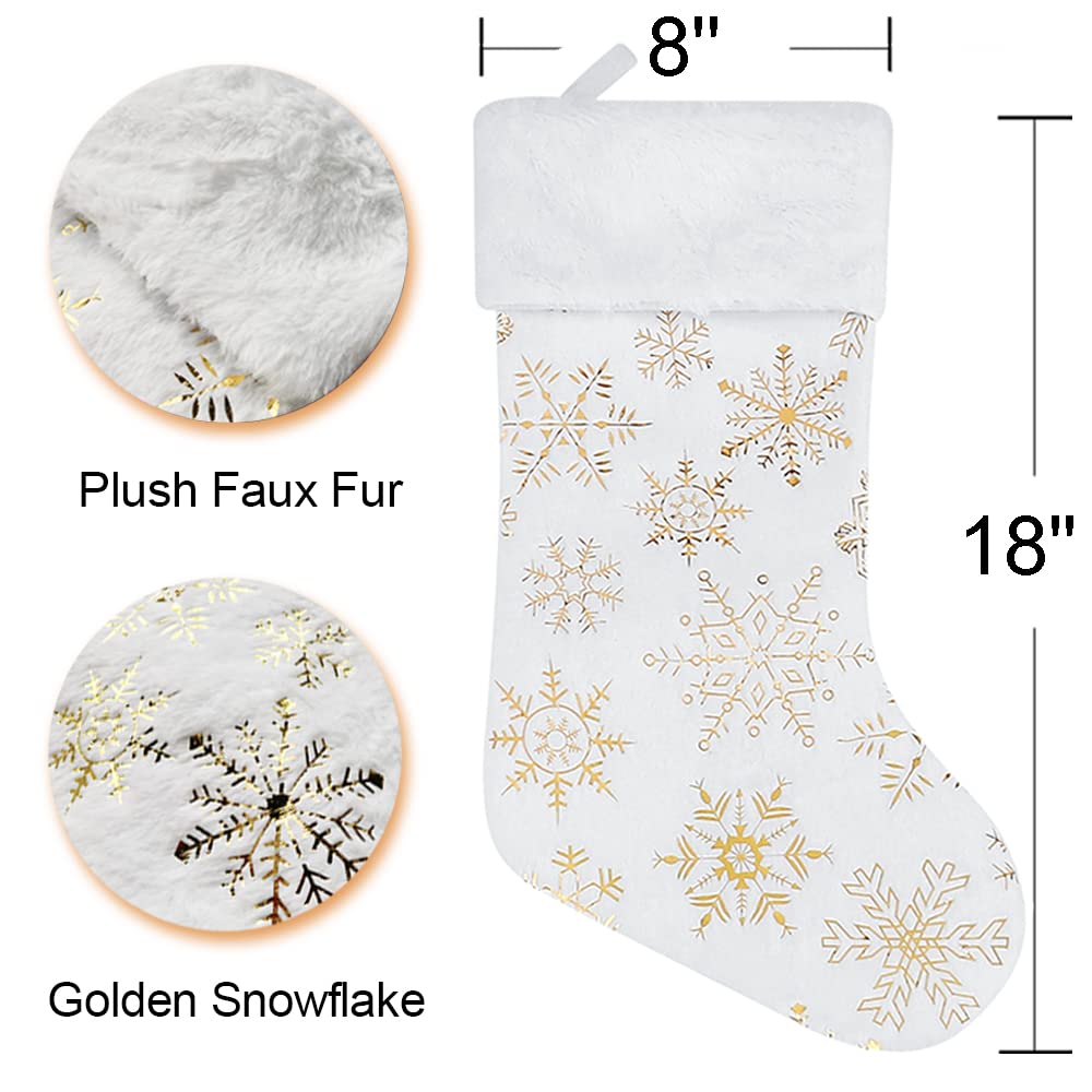 AyximGs Christmas Stockings Large 18 inches 4 Pcs - Plush Faux Fur Xmas Stocking with Golden Snowflake, for Family Holiday Xmas Personalized Party Decorations