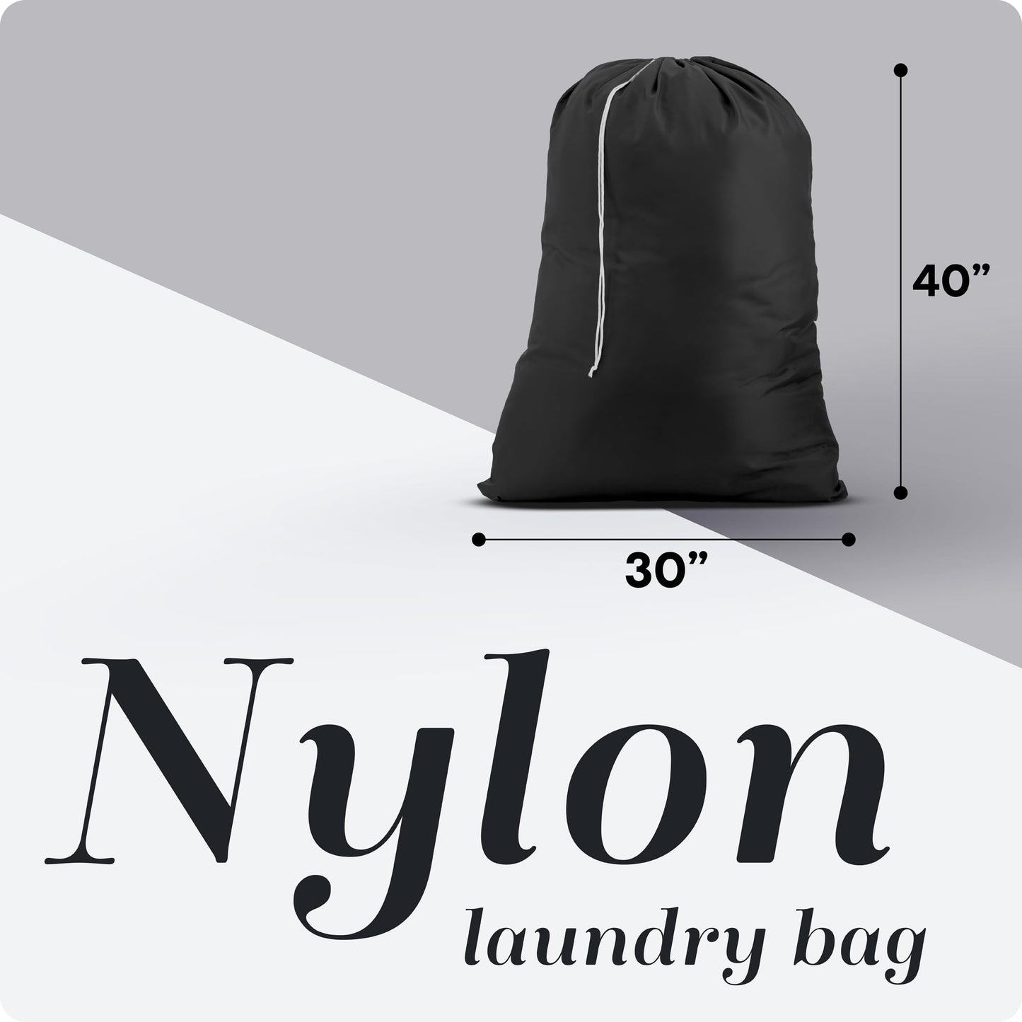 Handy Laundry Nylon XL - Large Capacity with Locking Drawstring, Machine Washable, Fits Laundry Baskets or Hampers, Holds 3 Loads of Clothes - Black (Pack of 2)