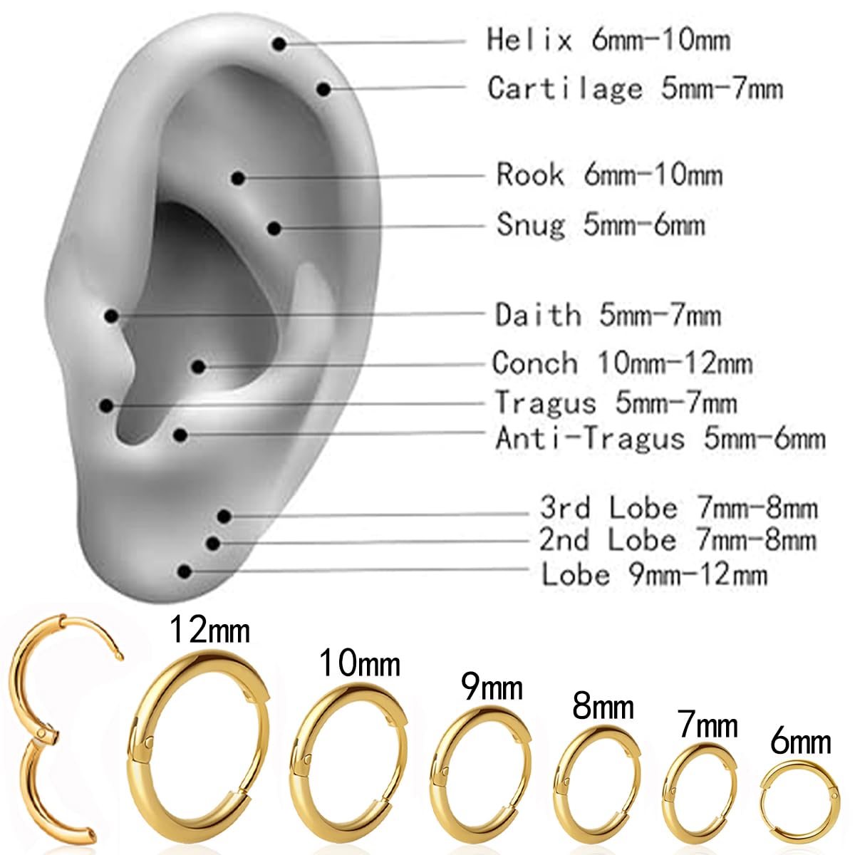 1 Pair 6mm Small Hoop Earrings for Women, Dainty 14K Gold Plated Huggie Hoop Earrings Hypoallergenic Lightweight Cartilage Earrings Set for Multiple Piercings for Sensitive (Gold/1.6mm)