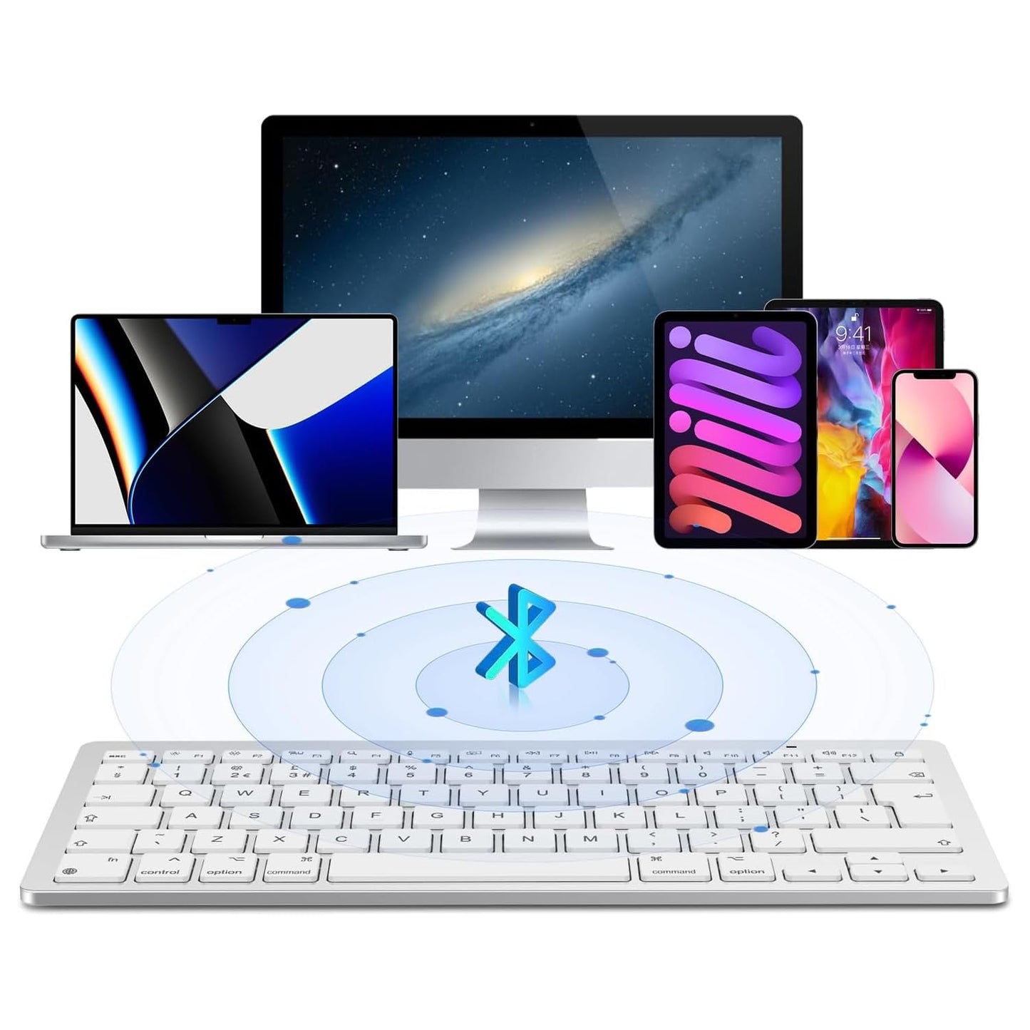 Bluetooth Keyboard and Mouse Set for Mac, OMOTON Ultra-Slim Wireless Keyboard and Mouse Combo for Apple Mac, MacBook Pro/Air, iMac, Mac Mini,Battery-powered, QWERTY UK Layout, Silver