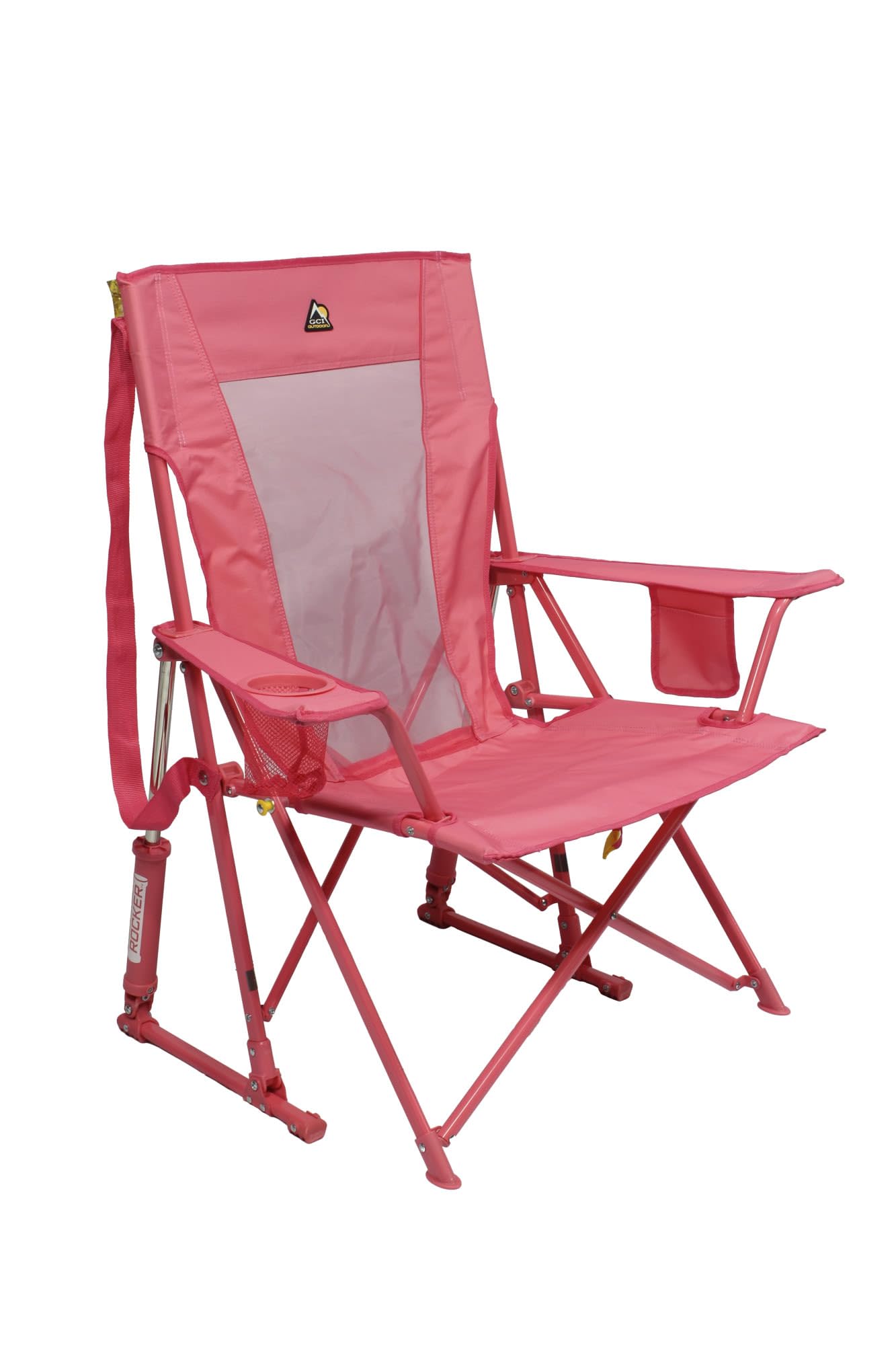 GCI Outdoor Comfort Pro Rocker Camping Chair | Portable Folding Rocking Chair with Durable Armrests & Drink Holder — Blush