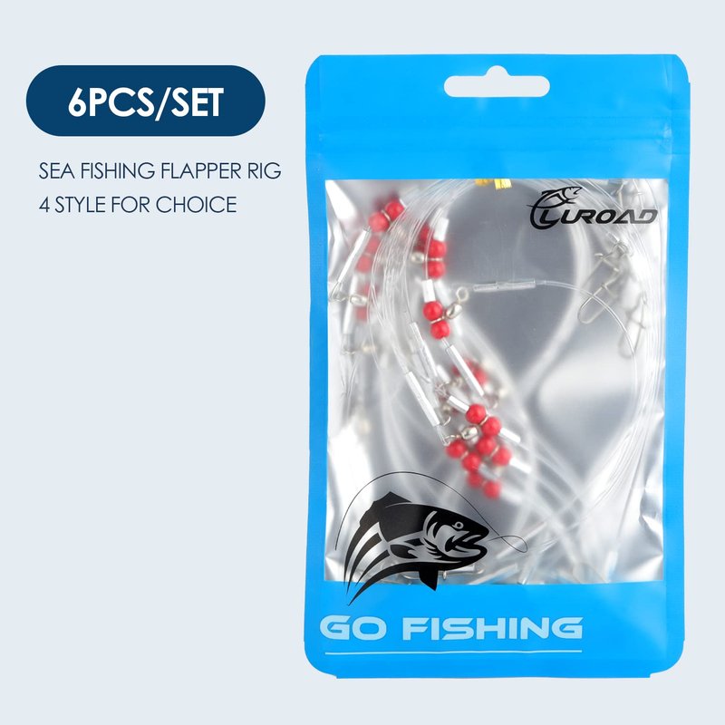 Luroad Fishing Wire Leader Fishing Rigs Nylon-Coated Lines with Swivels Snap Beads Stainless Steel Hooks Crimps Saltwater Freshwater for Fishing Lovers Angler (D.2 Arm-Green-6pcs)