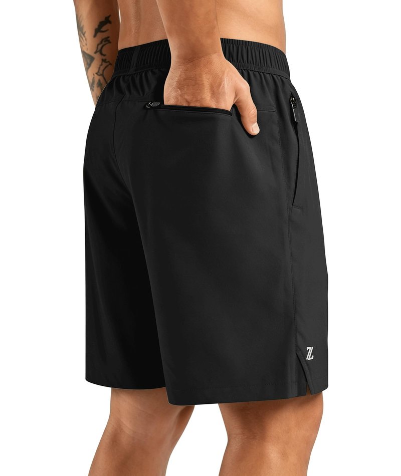 ZITY Men's Athletic Gym Shorts 7 inch Inseam Quick Dry Lightweight Breathable Running Workout Shorts with 3 Zipper Pockets Black XL