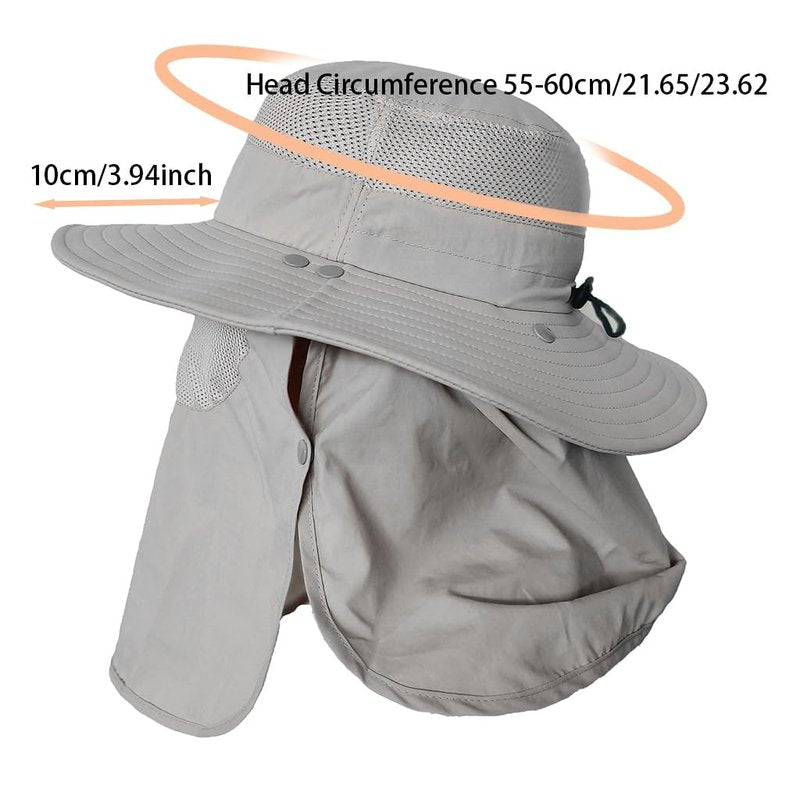 Sun Hat Bucket Hats for Men Women,Outdoor Wide Brim Fishing Hat with Detachable Face Cover & Neck Flap UV Protection Khaki