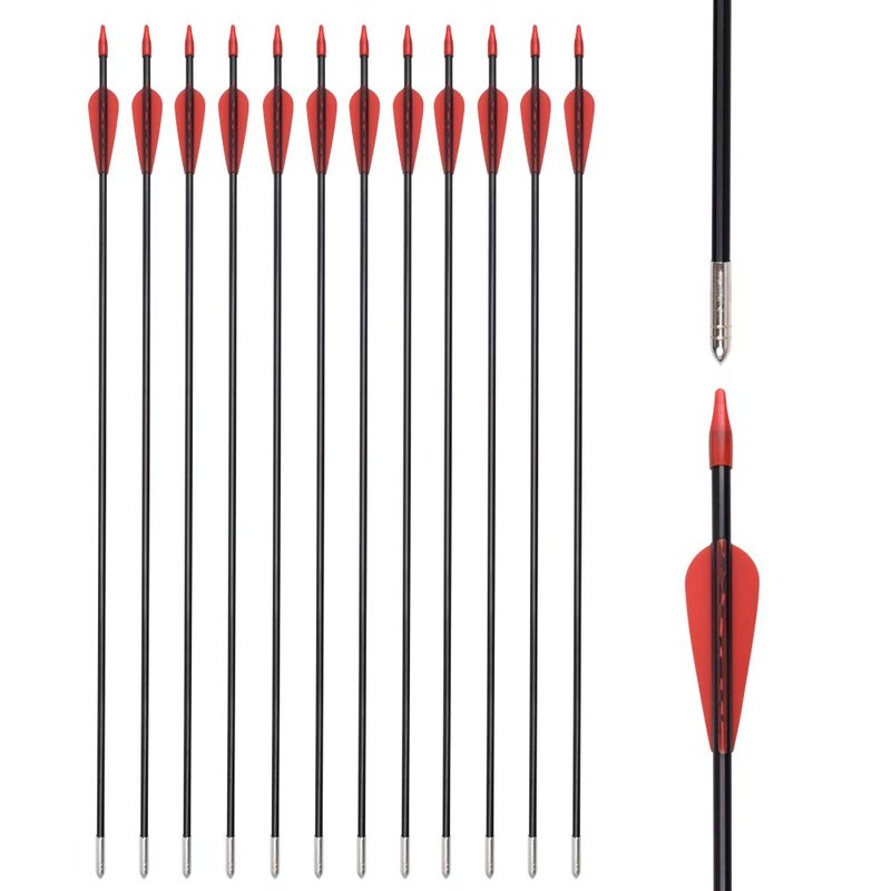 Fiberglass Arrows Archery 28 Inch Target Shooting Practice Safetyglass with Red Spots Vanes for Recurve Bows Suitable for Youth Woman Beginner 6 PCS