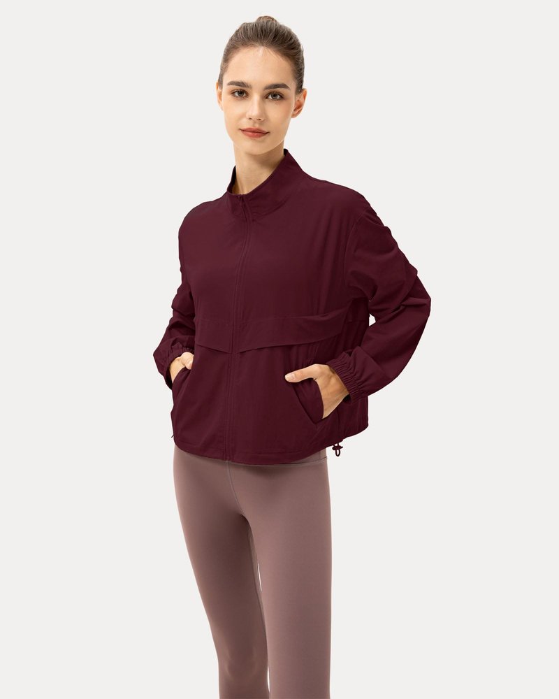 Locachy Women's Lightweight Zip Up Athletic Jacket Stand Collar Windproof Sun Protection Workout Outdoor Jacket Burgundy M