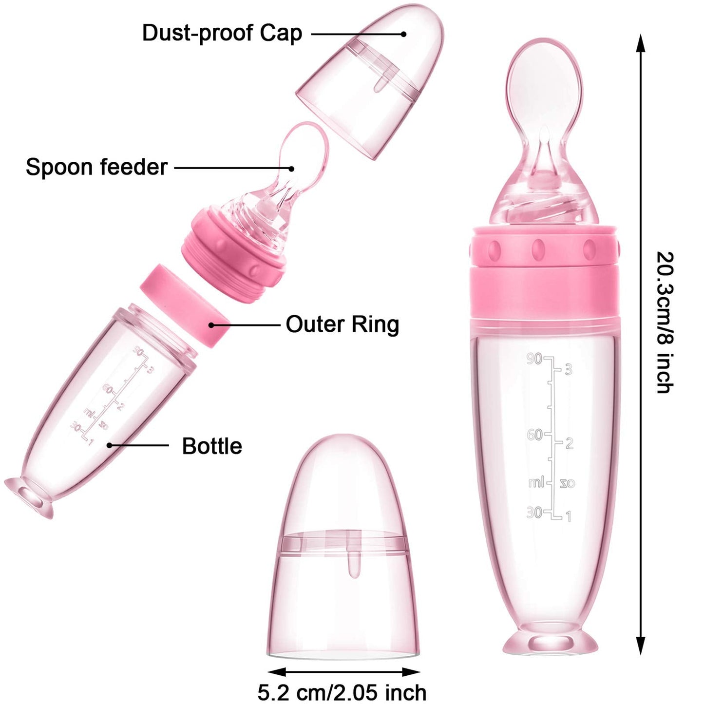 2 Pieces Silicone Baby Spoons Baby Feeding Spoon with Standing Base for Infant 0-24 Months Dispensing and Feeding (Pink)
