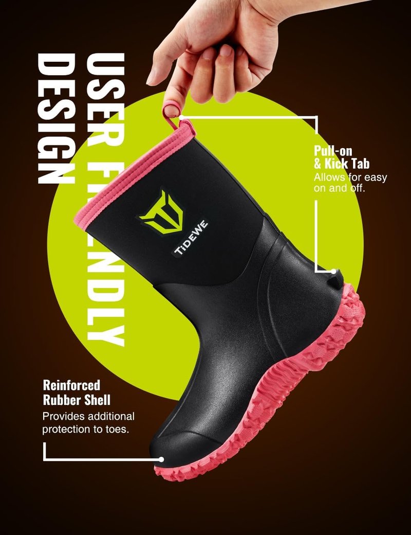 TIDEWE Women's Waterproof Rubber Boots - Insulated Mid Calf with Steel Shank for Hunting & Gardening | 6mm Neoprene