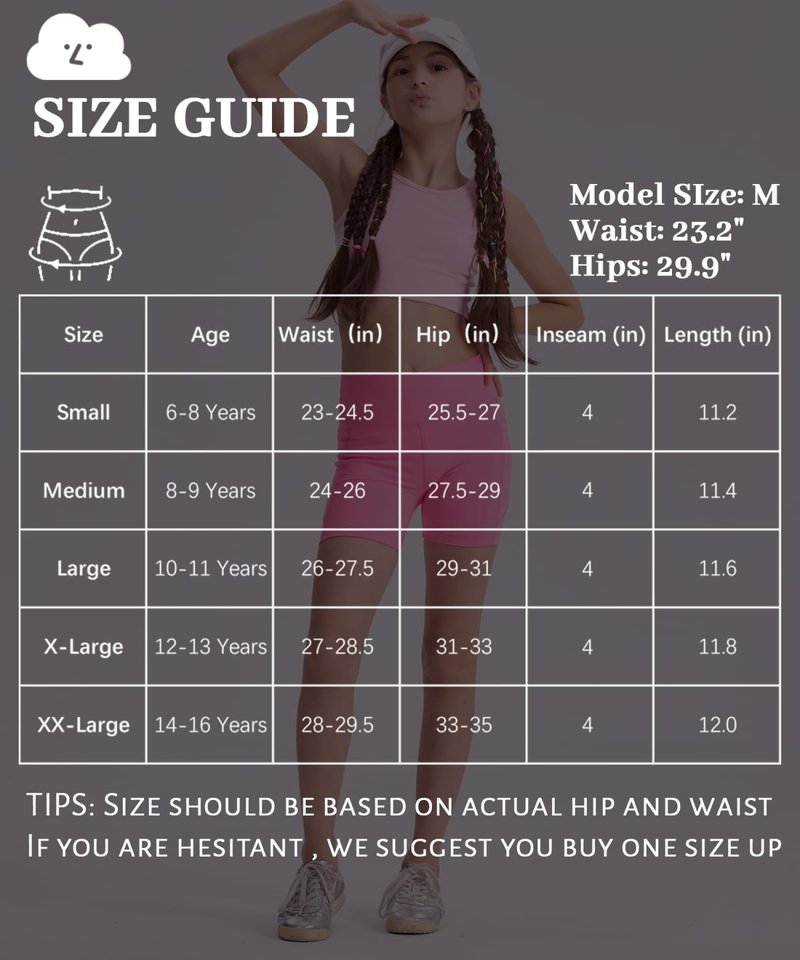 SKIDREAM Girls 4'' High Waisted Biker Shorts, Stretchy Athletic Workout Running Shorts for Kids and Teens Black