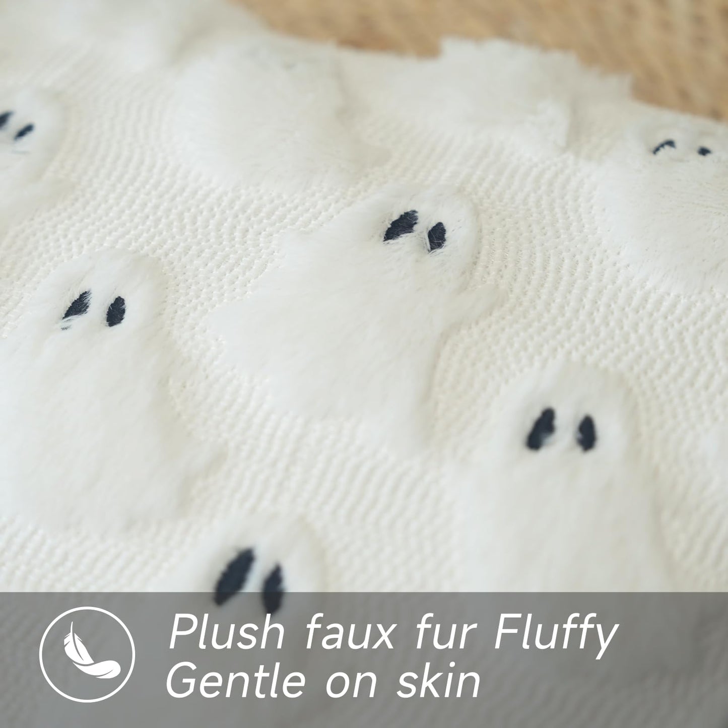 GEEORY Halloween Ghost Soft Plush Pillow Covers, 18 x 18 Inch Set of 2, Fluffy Faux Fur Wool Decorative Farmhouse Cushion Case for Sofa Home Decoration White GC026-18