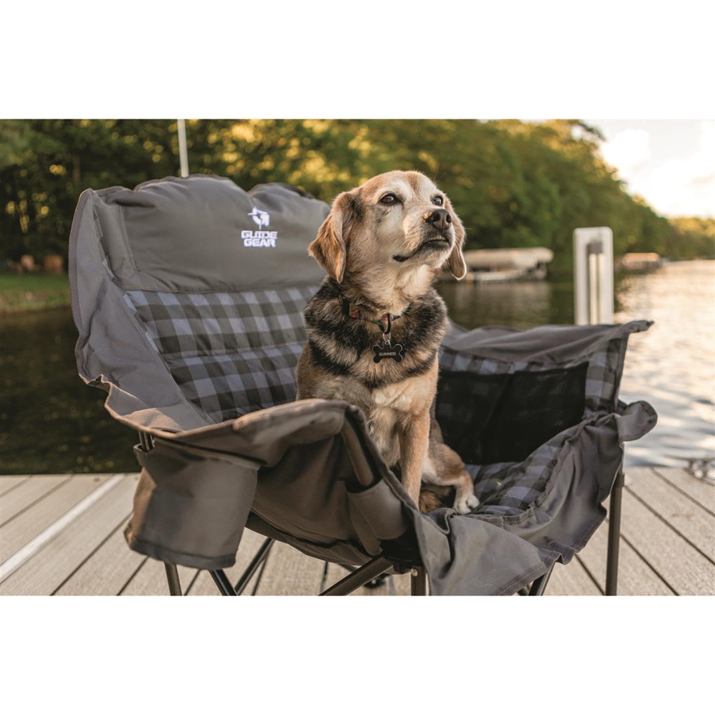 Guide Gear Oversized Extra Large Padded Camping Chair, Portable, Folding, Large Camp Lounge Beach Chairs for Outdoor, Adults, Men and Women, Heavy-Duty 400 Pound Capacity, with Cup Holder Gray Plaid