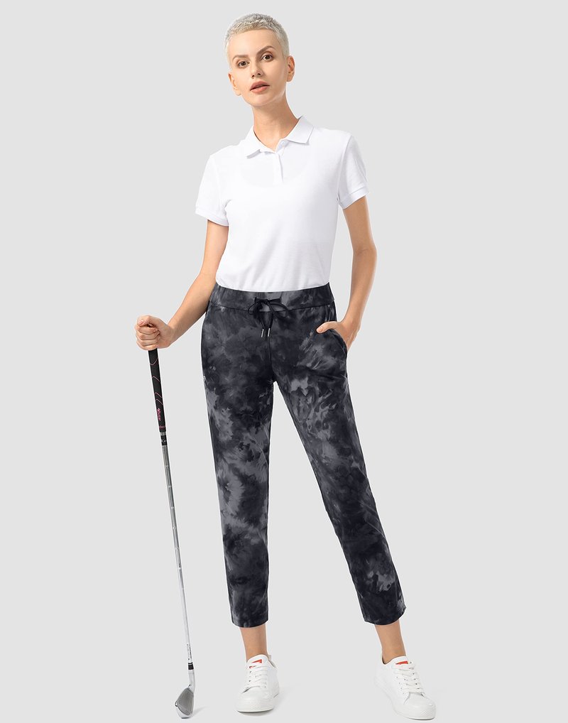 G Gradual Women's Pants with Deep Pockets 7/8 Stretch Sweatpants for Women Athletic, Golf, Lounge, Work (Black Tie Dye, XX-Large)