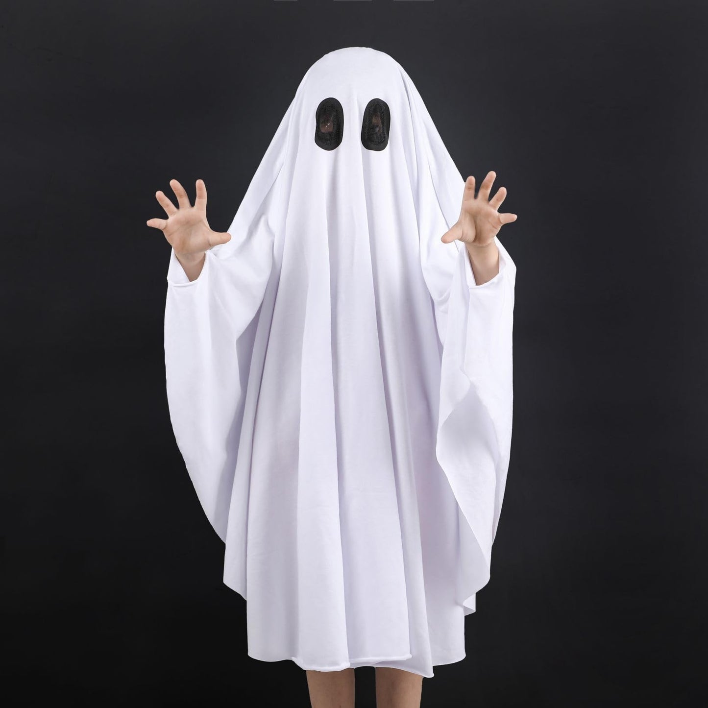 Noubeau Unisex Kid Ghost Costume Girl Halloween Fancy Dress Cosplay Boy White Boo Ghost Cloak Child Spooky Trick-or-Treating(White,5-7 Years)