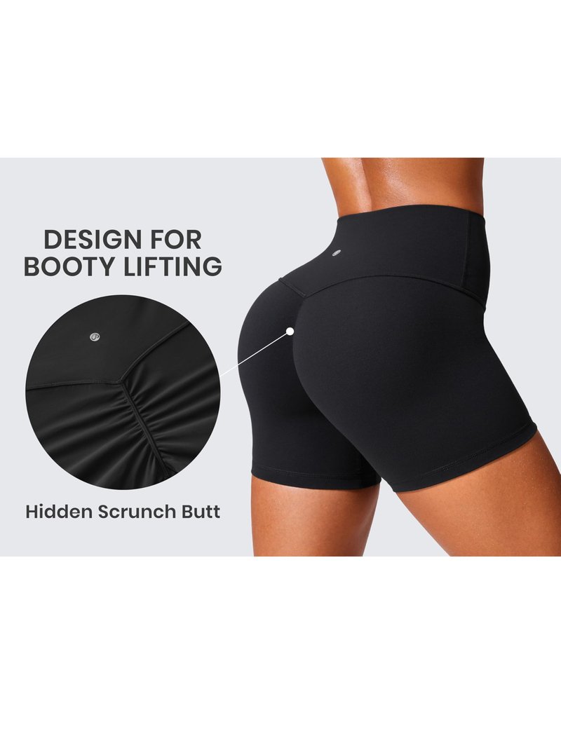 CRZ YOGA Secretsculpt Butterlift Biker Shorts 4" - No Front Seam High Waisted Womens Workout Gym Booty Scrunch Butt Black Small