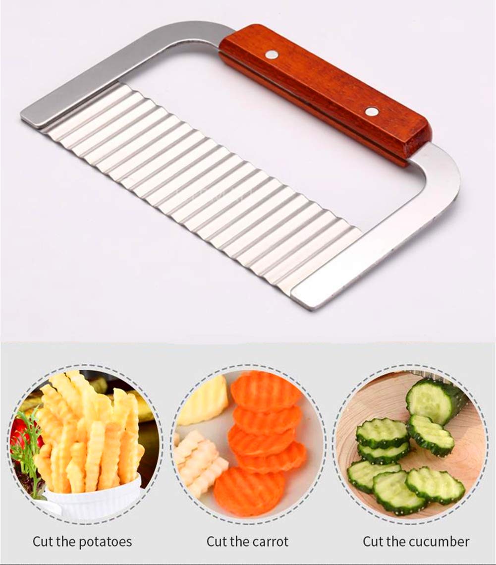 HTBMALL Crinkle Cutter, French Fry Cutter for Potatoes, Upgraded Stainless Steel Blade, Potato Slicer Frency Fry Crinkle Cutter Chopper Wavy Cutting Tool for Potatoes Carrots Cucumbers