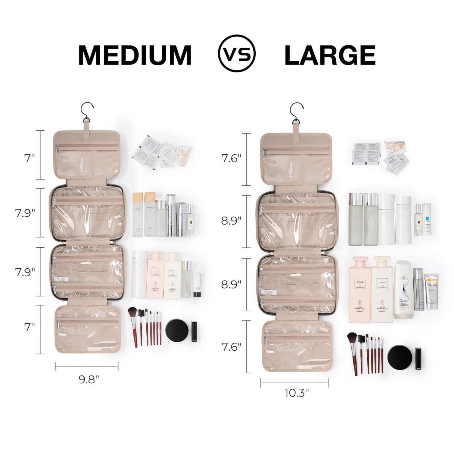 BAGSMART Hanging Toiletry Bag Travel Large Capacity Wash Bag Womens Makeup Cosmetic Bag, Travel Accessories for Full Sized Container (Medium-Black)
