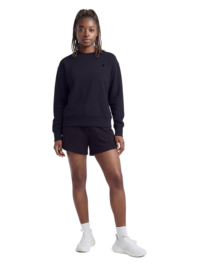 Champion Women's 4" Lounge Shorts, Standard Fit, Lightweight, Available in Regular and Plus, Black - C Logo, Large