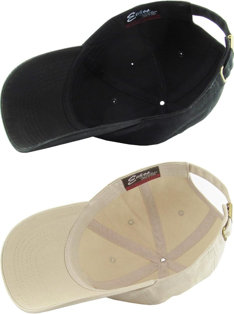 Classic Low Profile Cotton Baseball Cap | Adjustable Dad Hat for Men & Women - Black & Khaki