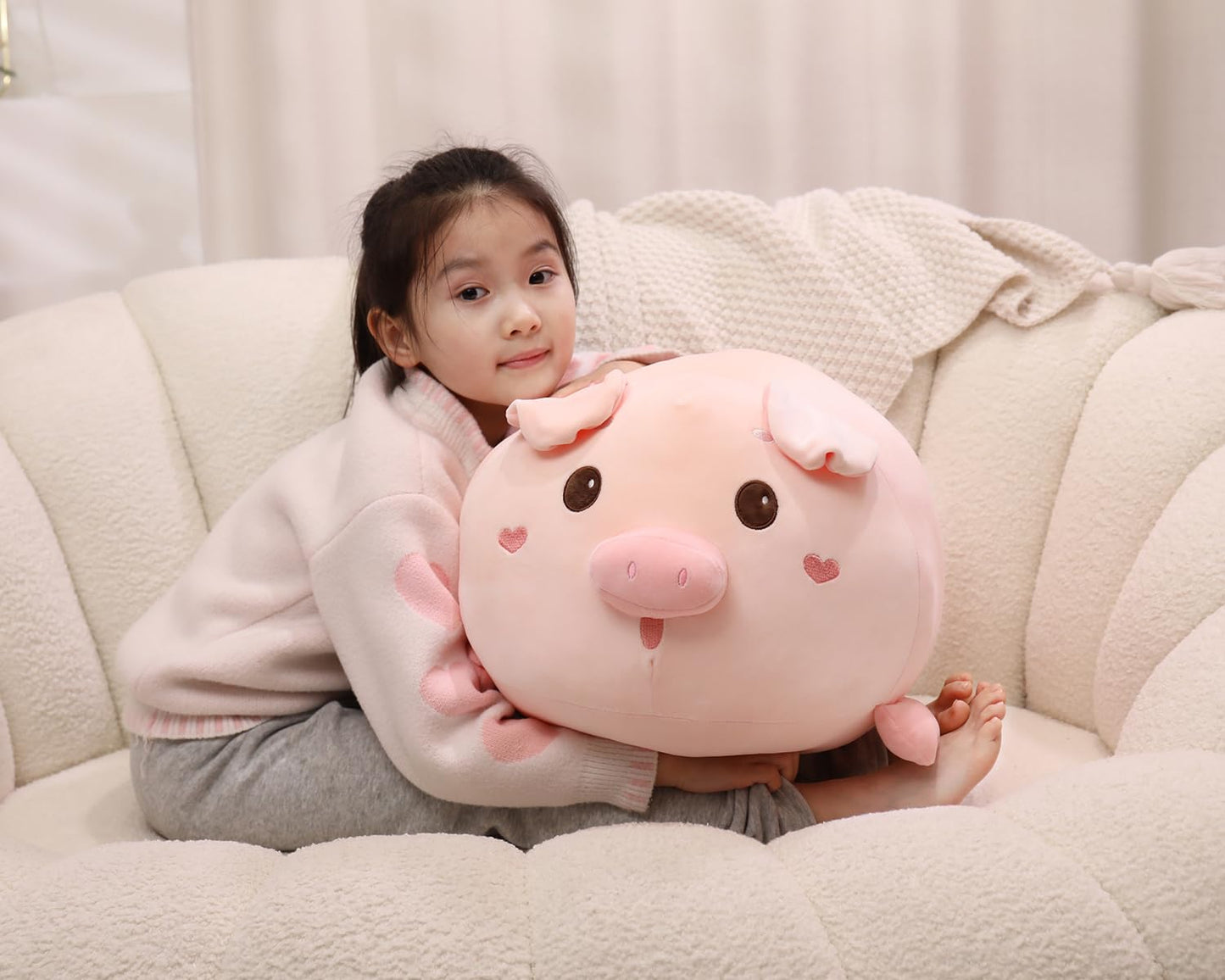 YESGIRL 20.5 inch Super Soft Pig Plush Pillow, Adorable Stuffed Animal Toy, Chubby Kawaii Pig Plushie for Boys Girls, Cute Room Decor Fat Animals Pillow, Kids Gifts for Birthday,Valentine,Christmas