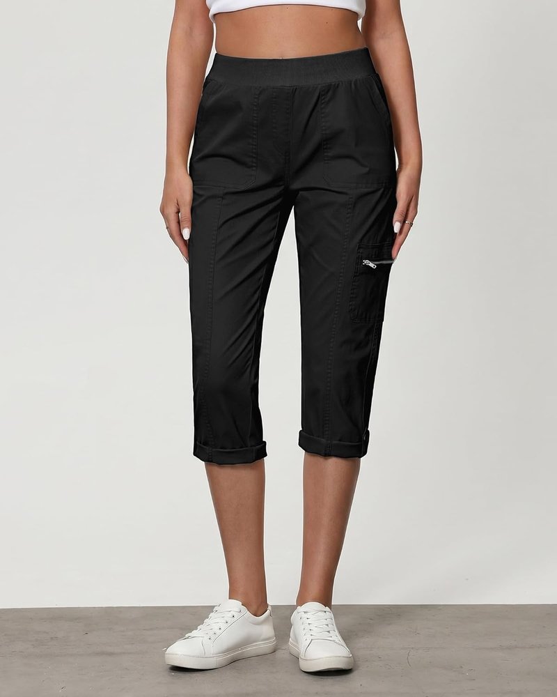 Capri Cargo Pants for Women - High Waisted Stretch Twill with Pockets | Comfortable Fit