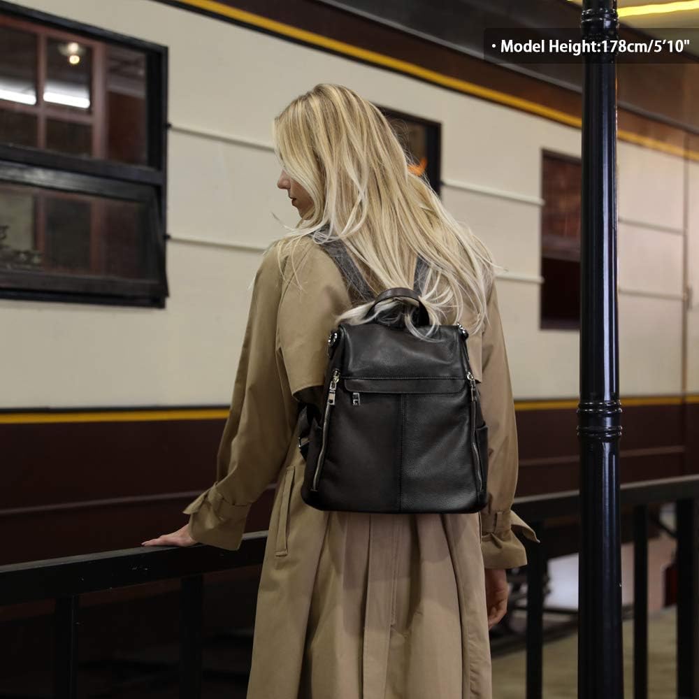 Kattee Women Real Leather Backpack Purse Anti-Theft Rucksack Fashion Shoulder School Bag Fits 11 inches Tablet