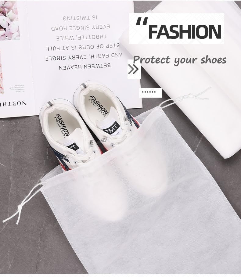 30 eco-friendly travel shoe bag storage bags, non-woven breathable dust-proof bag with rope, suitable for storing shoes and bags, isolate dust and keep shoes and bags clean and tidy. (9.8inX13.77in)