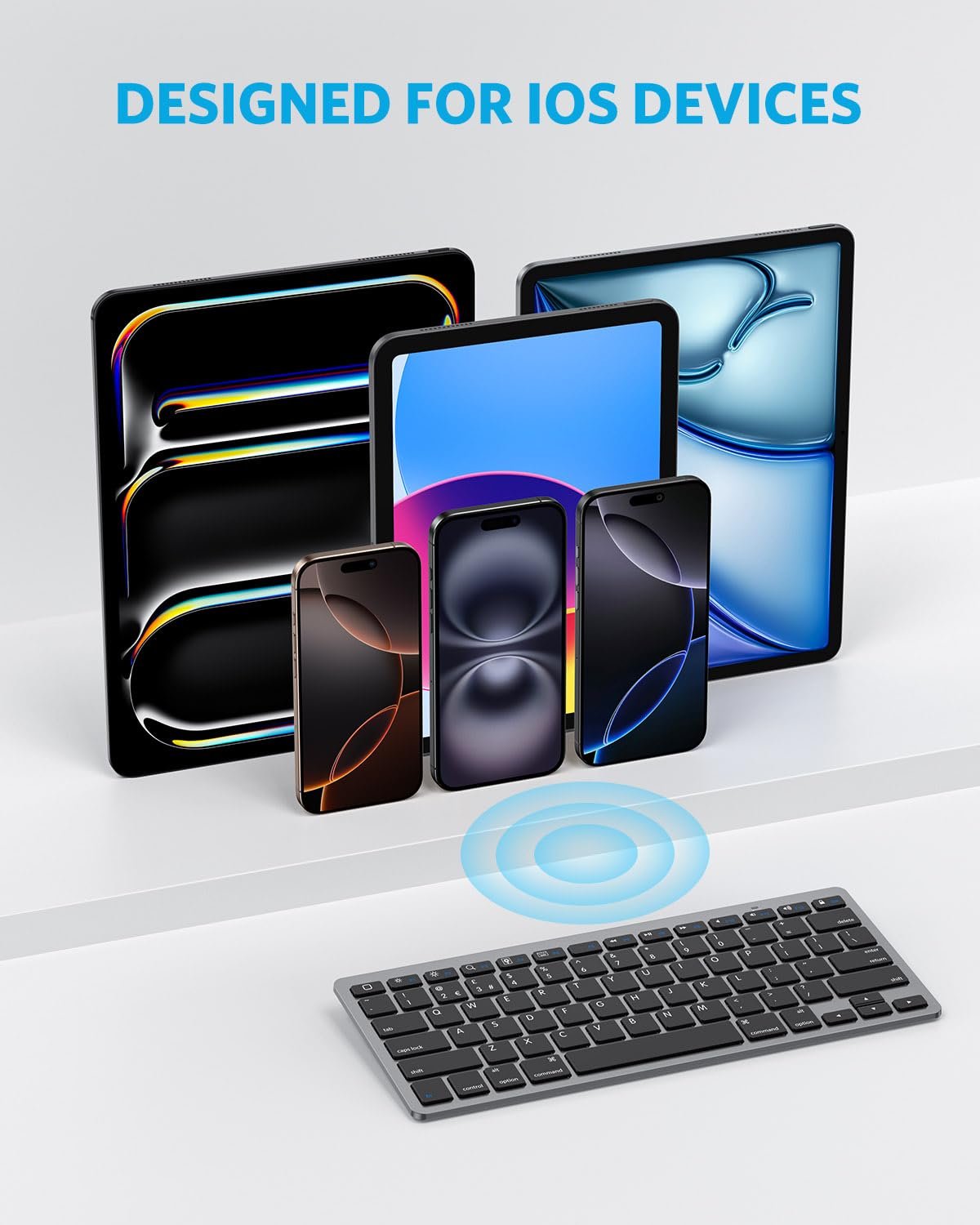 OMOTON Bluetooth Wireless Keyboard for iOS Compatible with iPad Pro/Air/Mini, iPhone and More, UK QWERTY Keyboard Layout, Space Grey