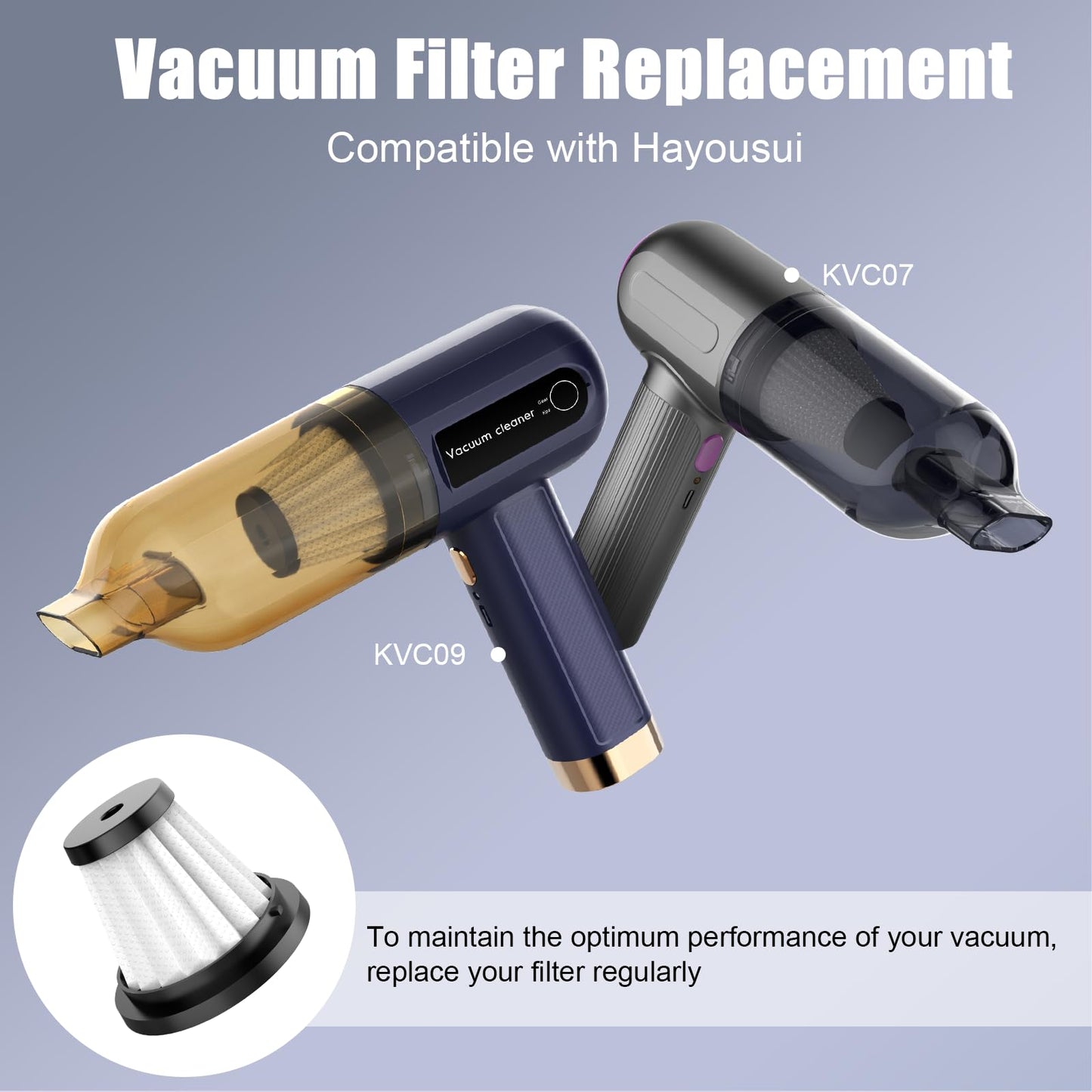 Hayousui Reusable Replacment HEPA Filters: 2 Pack Handheld Vacuum Cleaner Dust Collector Mini Filter Hepa Filtration for KVC07/KVC09 Keyboard Vac Kits