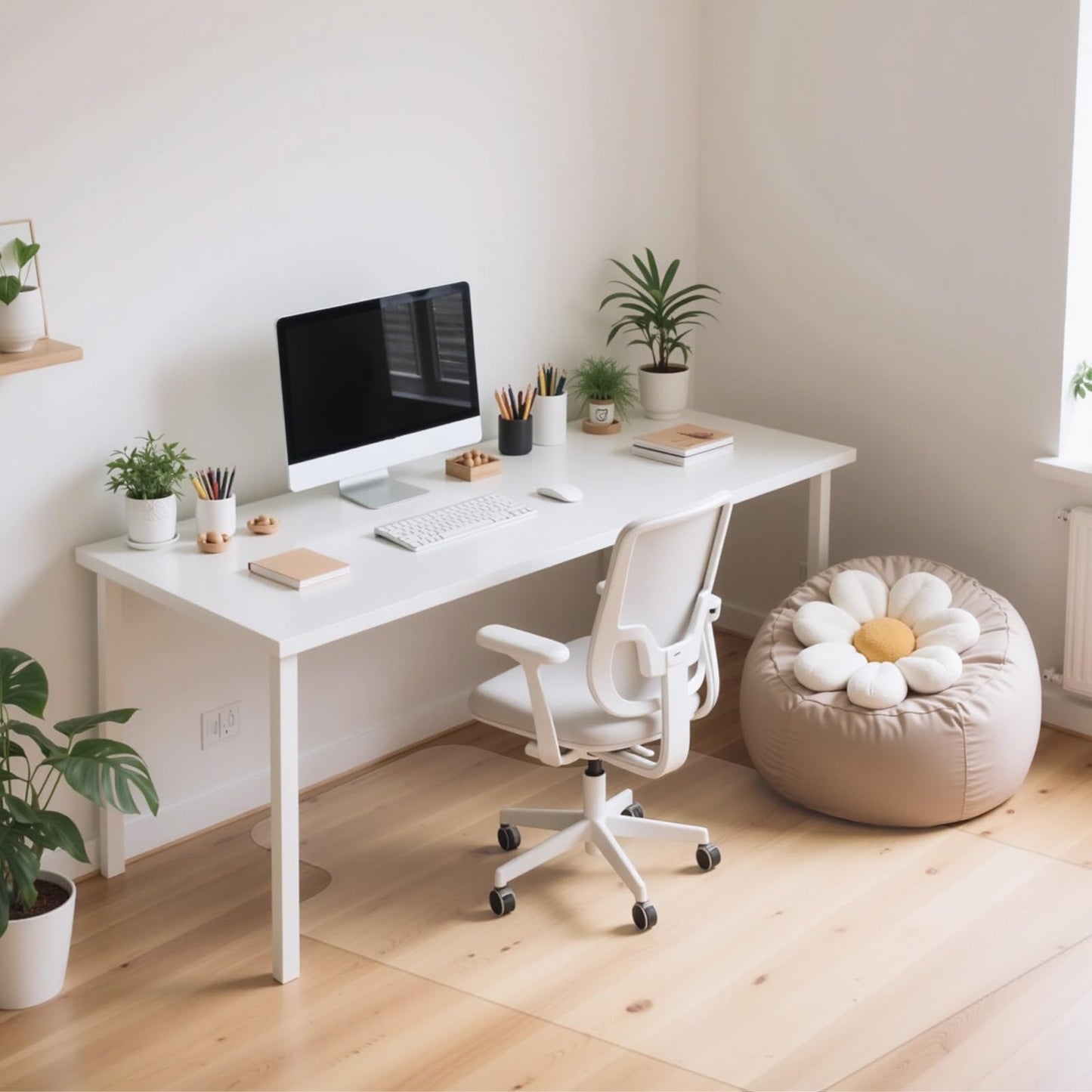 Delamu Chair Mat for Hardwood Floor, 45"ร53" Large Office Desk Mat for Rolling Chairs, Computer Gaming Desk Mat, Floor Protector for Home Office, Transparent, Not for Carpet