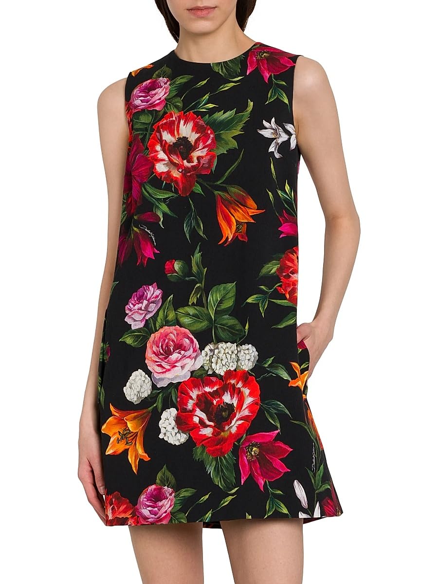 Dolce&Gabbana, Rafia Fiori Floral Minidress, 36 (0), Black Print Flower