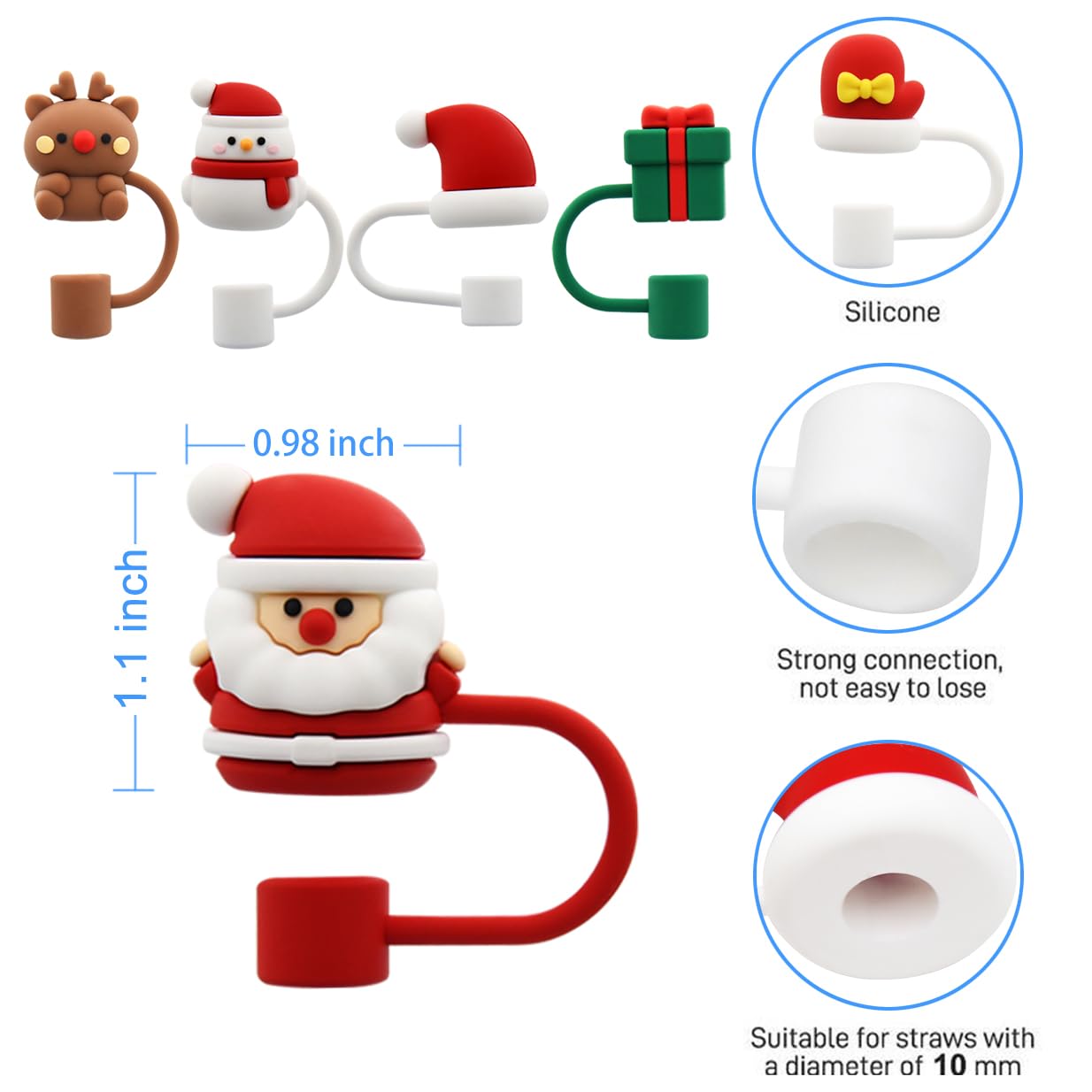 Meitesti Straw Cover Cap for Stanley Cup,Straw Topper Compatible for 30&40 Oz Tumbler with Handle,10mm 0.4in Dust-Proof Reusable Straw Tips Lids,Straw Tip Covers for Christmas Gifts, MEITESTI-09012