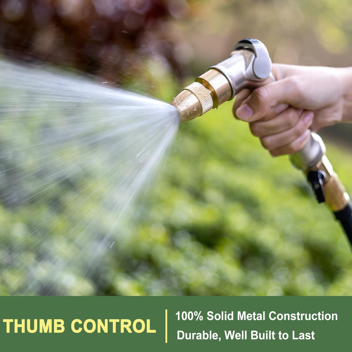 FANHAO Professional Heavy Duty Garden Hose Spray Gun, 100% Metal Thumb Control Hose Gun with Brass Tip, High Pressure Adjustable Hose Nozzle for Lawn & Plant Watering, Car & Pet Washing
