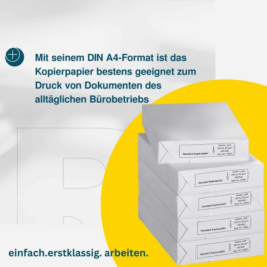 Schäfer Shop Copy Paper A4, 80 g/m² Printer Paper, Laser, Inkjet, Fax Paper, 2500 Sheets, 5 Packs of 500 Sheets, White