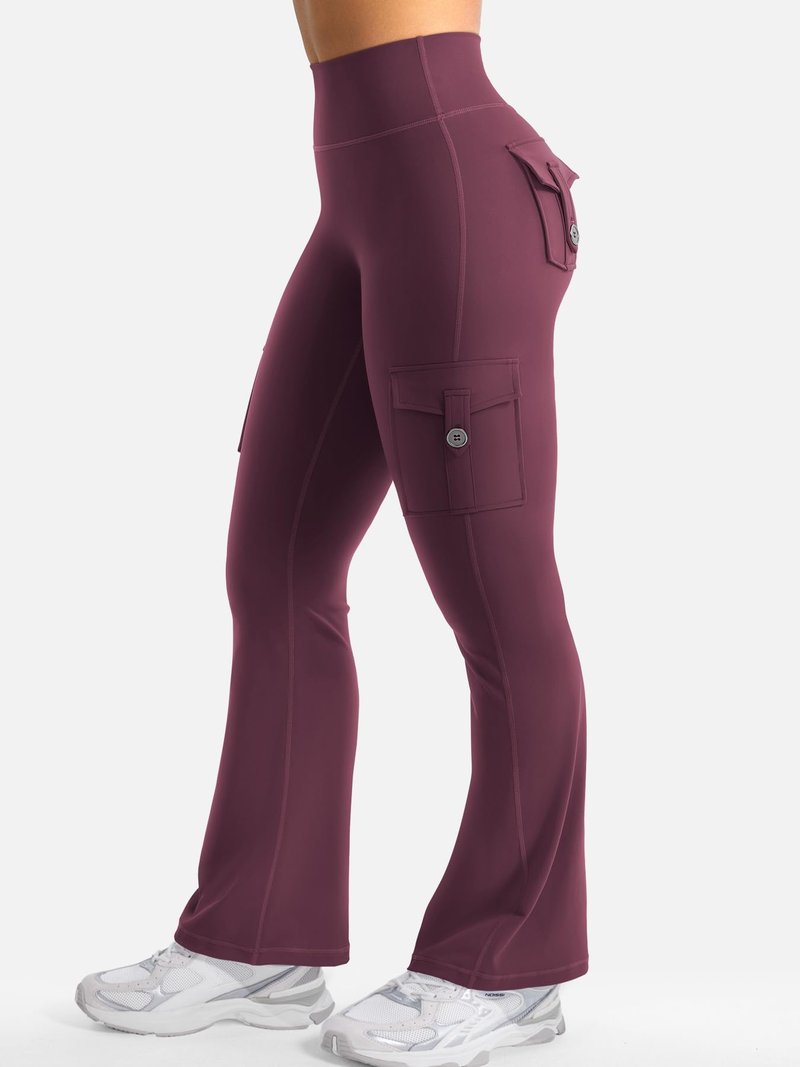 YEOREO CoreFlex Women Workout Flare Leggings with Pockets Scrunch Cargo Gym Yoga Leggings Black Cherry XS