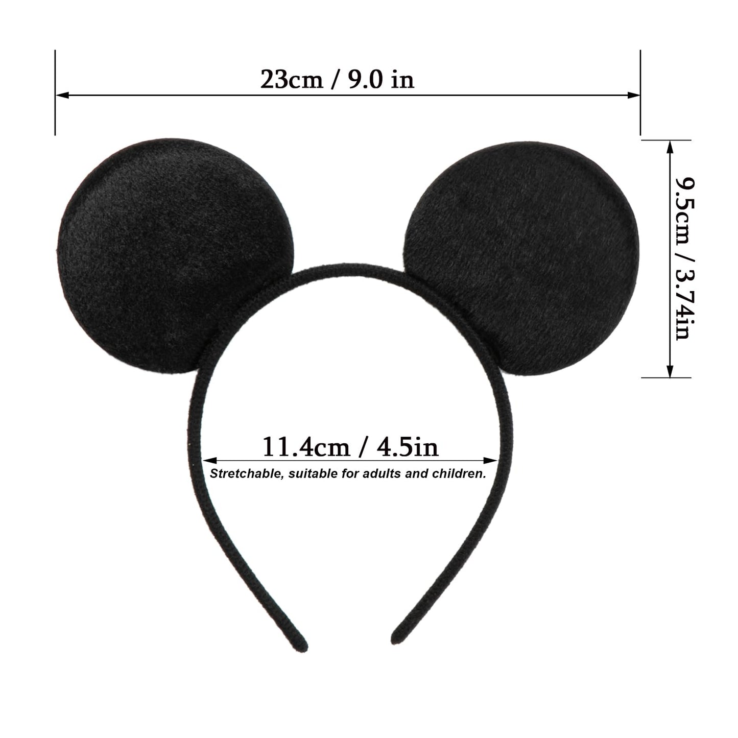 CHuangQi Mouse Ears Headband (Set of 2), Solid Black Ears for Boy & Girl Birthday Party, Party Favors